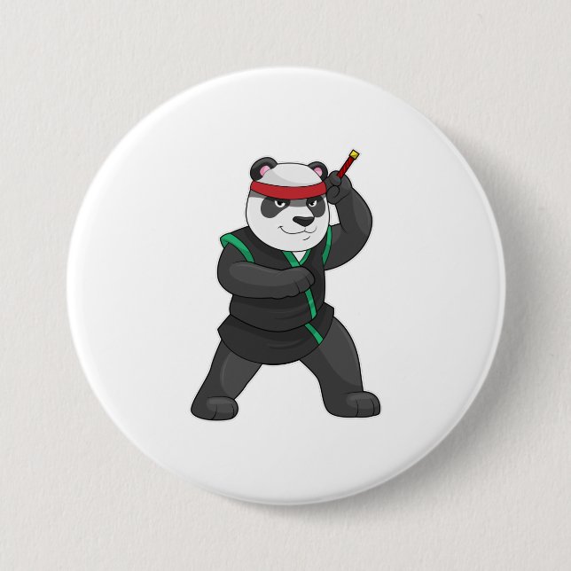 Macaron Rond 7,6 Cm Panda comme Ninja en costume (Devant)