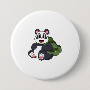 Macaron Rond 7,6 Cm Panda comme randonneur avec sac à dos