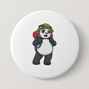 Macaron Rond 7,6 Cm Panda comme randonneur avec sac à dos