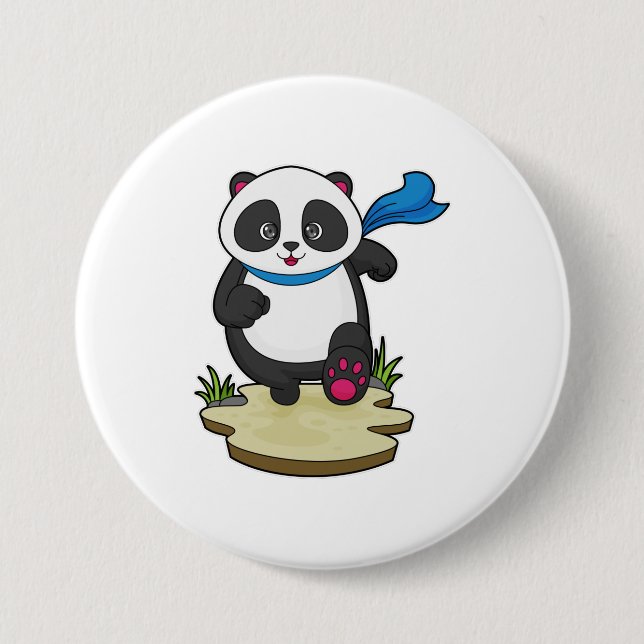 Macaron Rond 7,6 Cm Panda coureur avec Écarf (Devant)