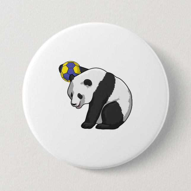 Macaron Rond 7,6 Cm Panda dans les sports de handball (Devant)