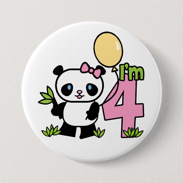 Macaron Rond 7,6 Cm Panda Girl 4e anniversaire (Devant)