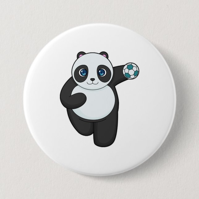 Macaron Rond 7,6 Cm Panda Handball player Handball (Devant)