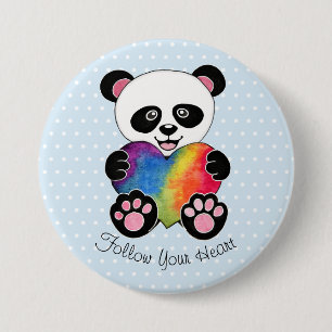 Macaron Rond 7,6 Cm Panda mignon d'aquarelle avec le coeur