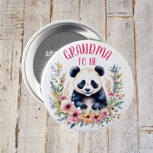 Macaron Rond 7,6 Cm Panda Ours en Fleurs Baby shower Grand-mère à être