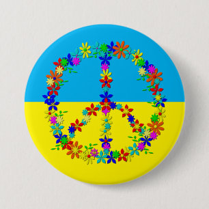 Macaron Rond 7,6 Cm Panneau de paix avec fleurs, drapeau ukrainien