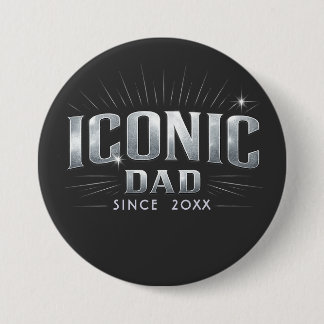 Macaron Rond 7,6 Cm Papa Emblématique depuis 20XX Typographie Argentée