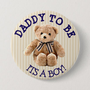 Macaron Rond 7,6 Cm Papa to be, Teddy Bear Baby shower Button