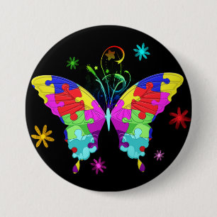 Macaron Rond 7,6 Cm Papillon d'autisme