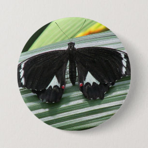 Macaron Rond 7,6 Cm Papillon tropical noir et blanc