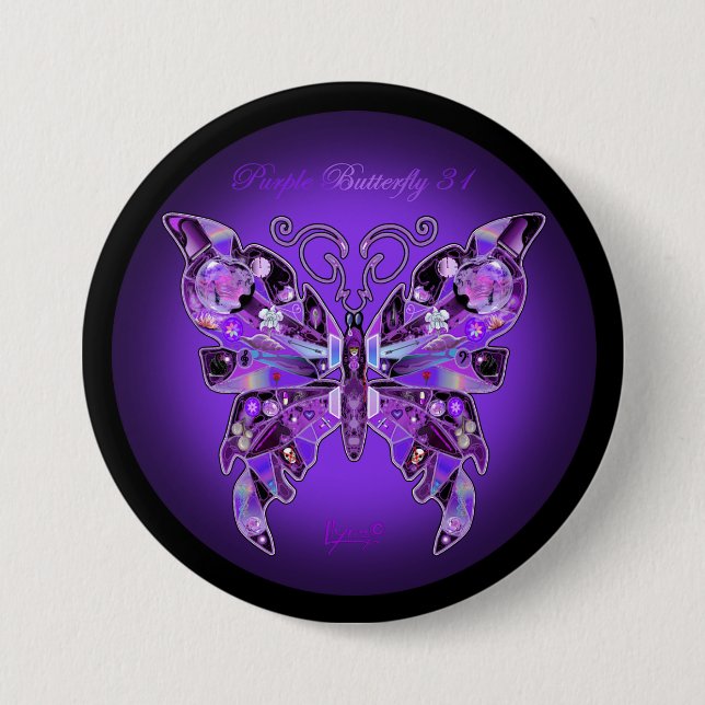 Macaron Rond 7,6 Cm Papillon violet 31 Bouton (Devant)