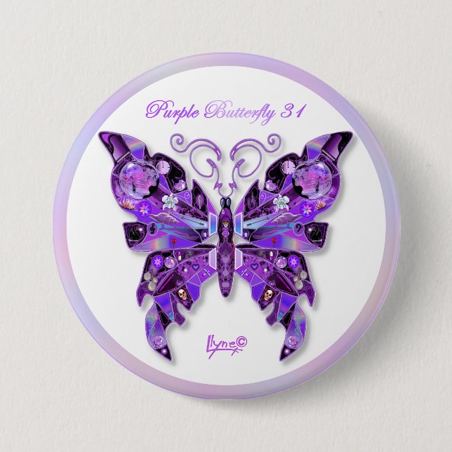 Macaron Rond 7,6 Cm Papillon violet 31 Bouton (Devant)