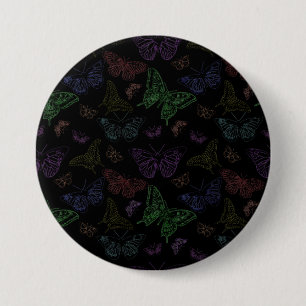 Macaron Rond 7,6 Cm Papillons couleur noir et arc-en-ciel volants