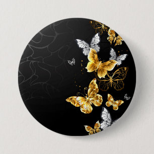 Macaron Rond 7,6 Cm Papillons dorés et blancs