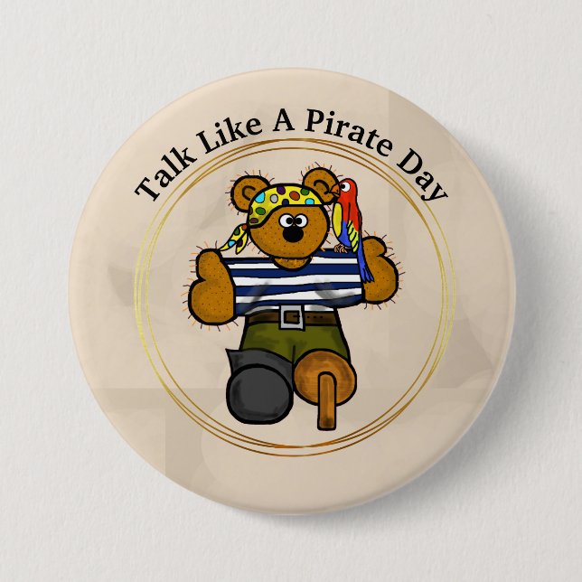 Macaron Rond 7,6 Cm Parlez Comme Un Pirate Day Teddy Bear Pirate Bouto (Devant)