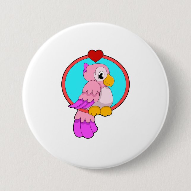 Macaron Rond 7,6 Cm Parrot au coeur (Devant)