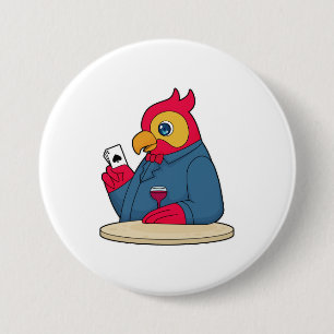Macaron Rond 7,6 Cm Parrot au Poker avec cartes de Poker