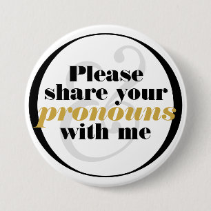 Macaron Rond 7,6 Cm Partager Pronouns Black White Classy Lettering