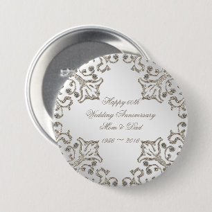 Macaron Rond 7,6 Cm Parties scintillant 60e Bouton de l'anniversaire d