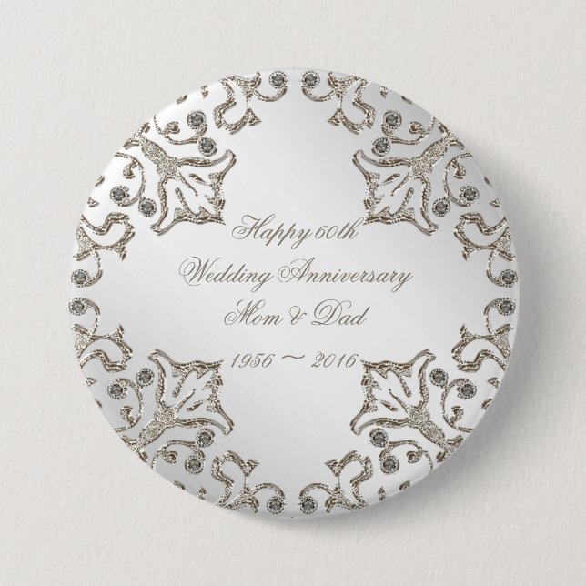 Macaron Rond 7,6 Cm Parties scintillant 60e Bouton de l'anniversaire d (Devant)