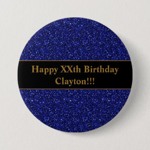 Macaron Rond 7,6 Cm Parties scintillant Bleue Avec Message Anniversair