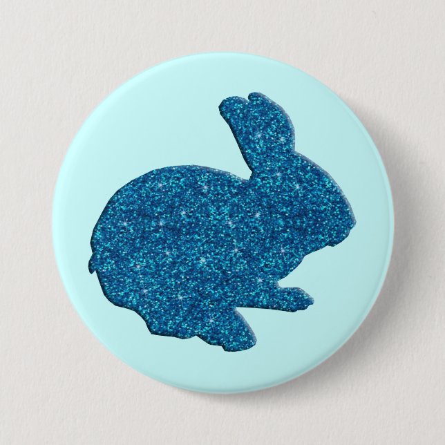 Macaron Rond 7,6 Cm Parties scintillant Bleue Silhouette Bouton lapin  (Devant)