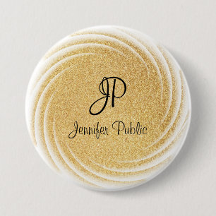 Macaron Rond 7,6 Cm Parties scintillant d'or Faux Monogrammé Élégant M