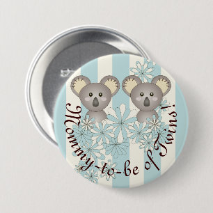 Macaron Rond 7,6 Cm Pastel Blue Cute Baby Koala Maman-to-be de Twin Bo
