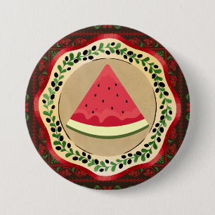Macaron Rond 7,6 Cm pastèque sur plaque d'olive avec tatreez palestini
