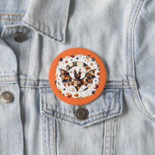Macaron Rond 7,6 Cm Patchwork Chat d'Halloween aux couleurs d'automne