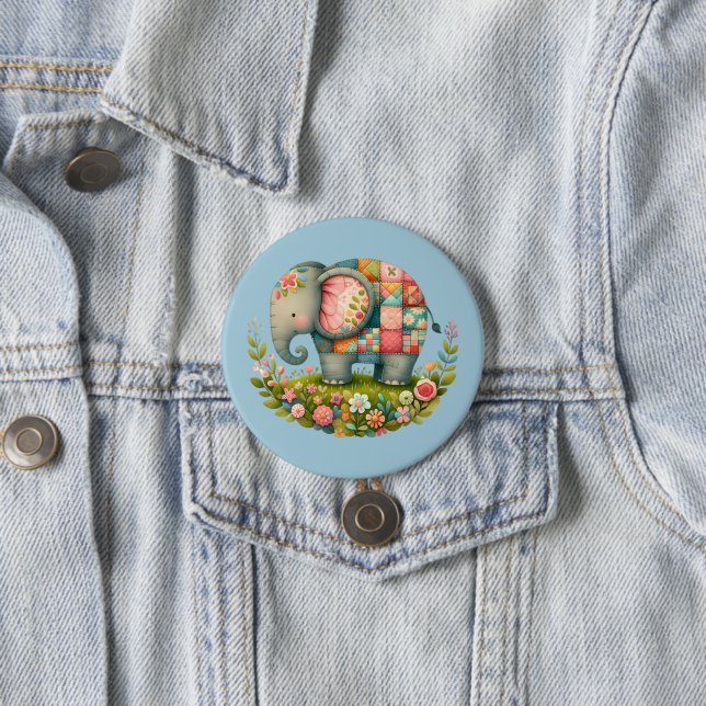 Macaron Rond 7,6 Cm Patchwork Elephant Floral Meadow Charm (En situation)