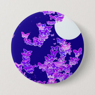 Macaron Rond 7,6 Cm Paysage lunaire avec papillons - lilas, bleu foncé