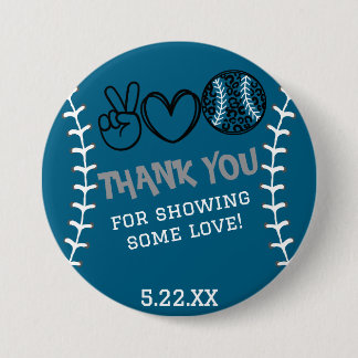 Macaron Rond 7,6 Cm Peace Love Softball Anniversaire