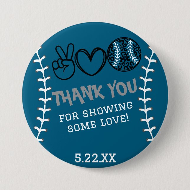 Macaron Rond 7,6 Cm Peace Love Softball Anniversaire (Devant)