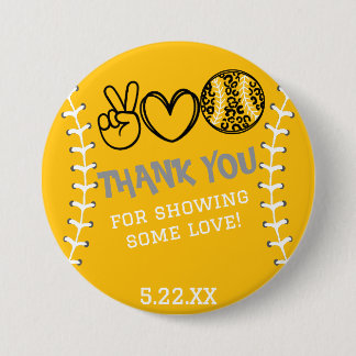 Macaron Rond 7,6 Cm Peace Love Softball Anniversaire