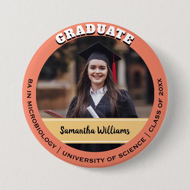 Macaron Rond 7,6 Cm Peach Custom Class of Graduate Photo Graduate (Devant)