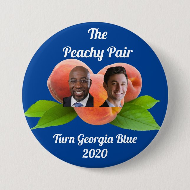 Macaron Rond 7,6 Cm Peachy Pair Georgia 2020 - Senate - Warnock/Ossoff (Devant)