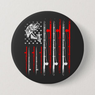 Macaron Rond 7,6 Cm Pêche Drapeau Américain Rod Vintage Avec Poisson R