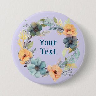 Macaron Rond 7,6 Cm Pêche Whimsical et Fleur Bleue Wreath Lapin Charme