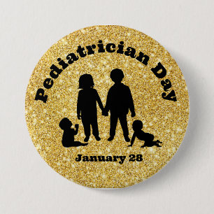 Macaron Rond 7,6 Cm Pediatrician Day Button with Silhouettes of Kids  