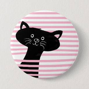 Macaron Rond 7,6 Cm Peekaboo ! Bouton de dessin de chat noir mignon