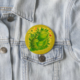Macaron Rond 7,6 Cm Peinture artisanale de grenouille verte