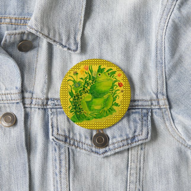 Macaron Rond 7,6 Cm Peinture artisanale de grenouille verte (En situation)