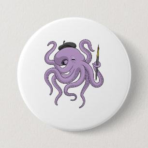 Macaron Rond 7,6 Cm Peinture Octopus Peinture brosse