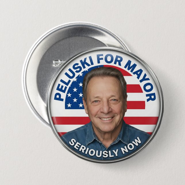 Macaron Rond 7,6 Cm Peluski for Mayor Official Button (Devant & derrière)
