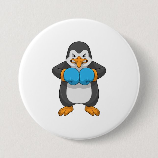 Macaron Rond 7,6 Cm Penguin at Boxing with Boxing Gloves (Devant)