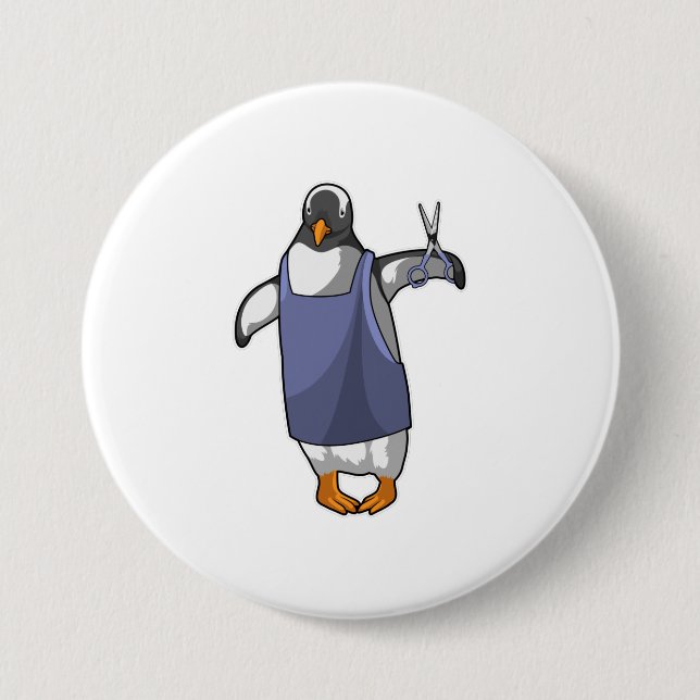 Macaron Rond 7,6 Cm Penguin coiffeur avec ciseaux (Devant)