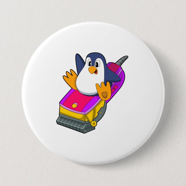 Macaron Rond 7,6 Cm Penguin comme coiffeur avec Razor (Devant)