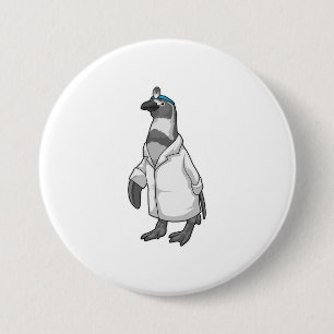 Macaron Rond 7,6 Cm Penguin comme docteur avec le manteau du docteur