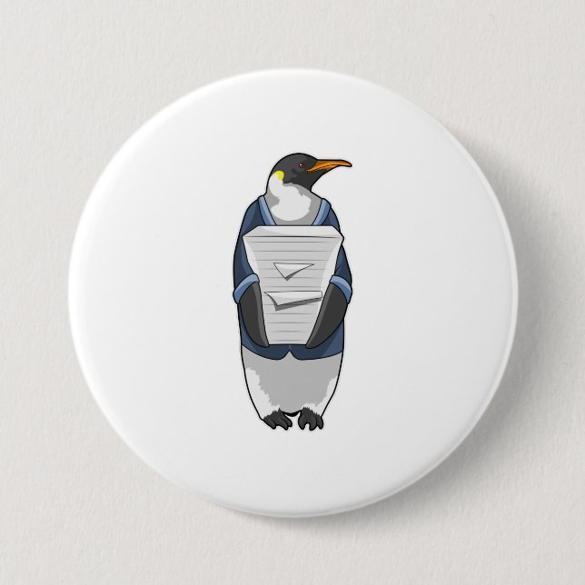 Macaron Rond 7,6 Cm Penguin comme secrétaire avec pile de papier (Devant)